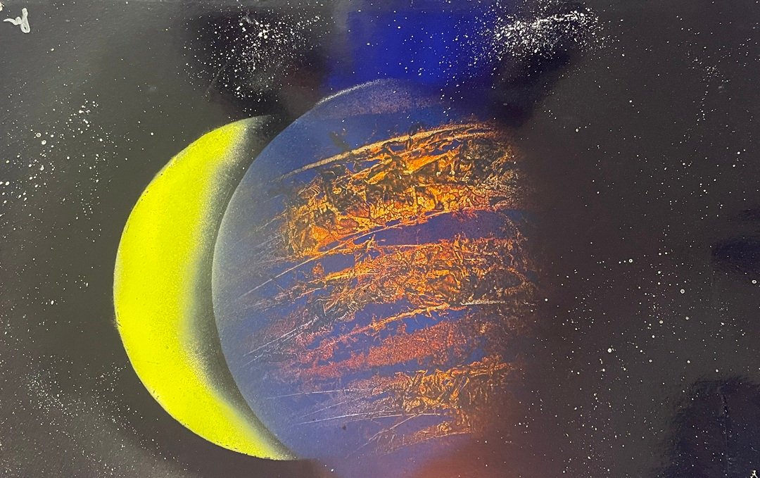 Cosmic Planet Yellow Moon Space Art