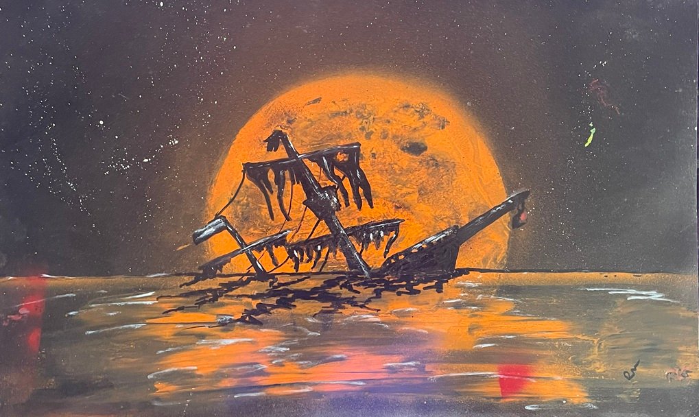 Moonlit Shipwreck Night Sea