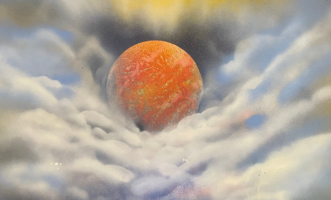 Orange Planet Clouds Cosmic Art