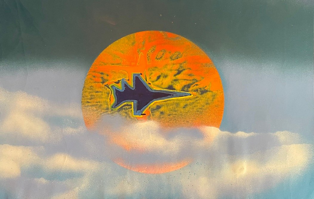Jet Silhouette Fiery Sunset Sky