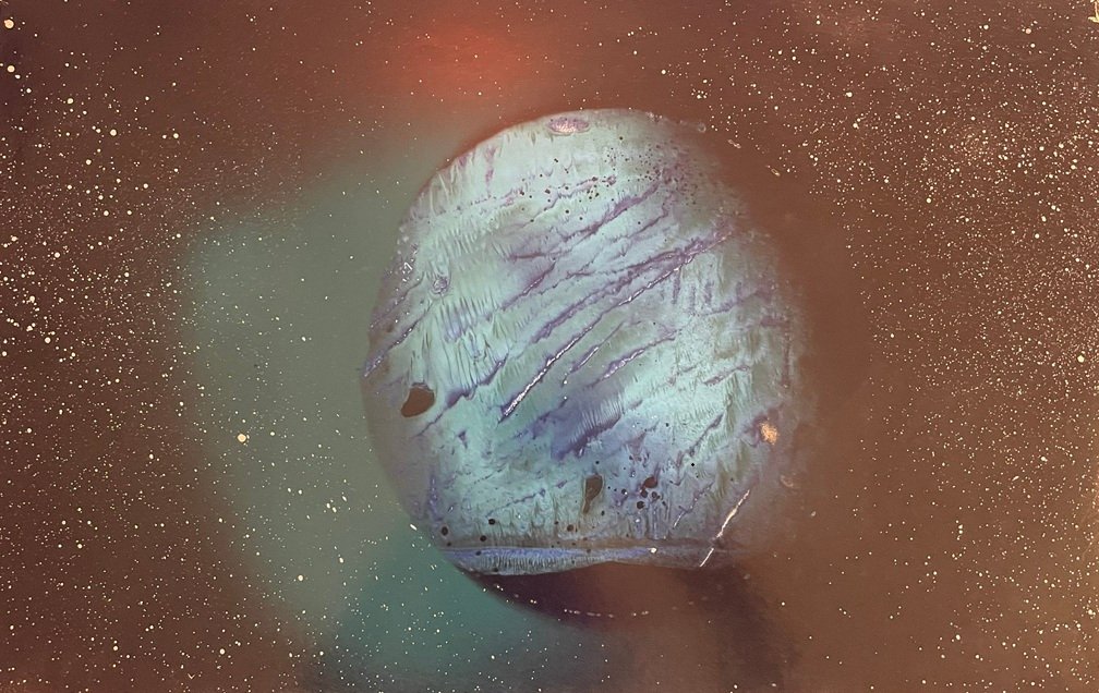 Iridescent Blue Green Cosmic Planet