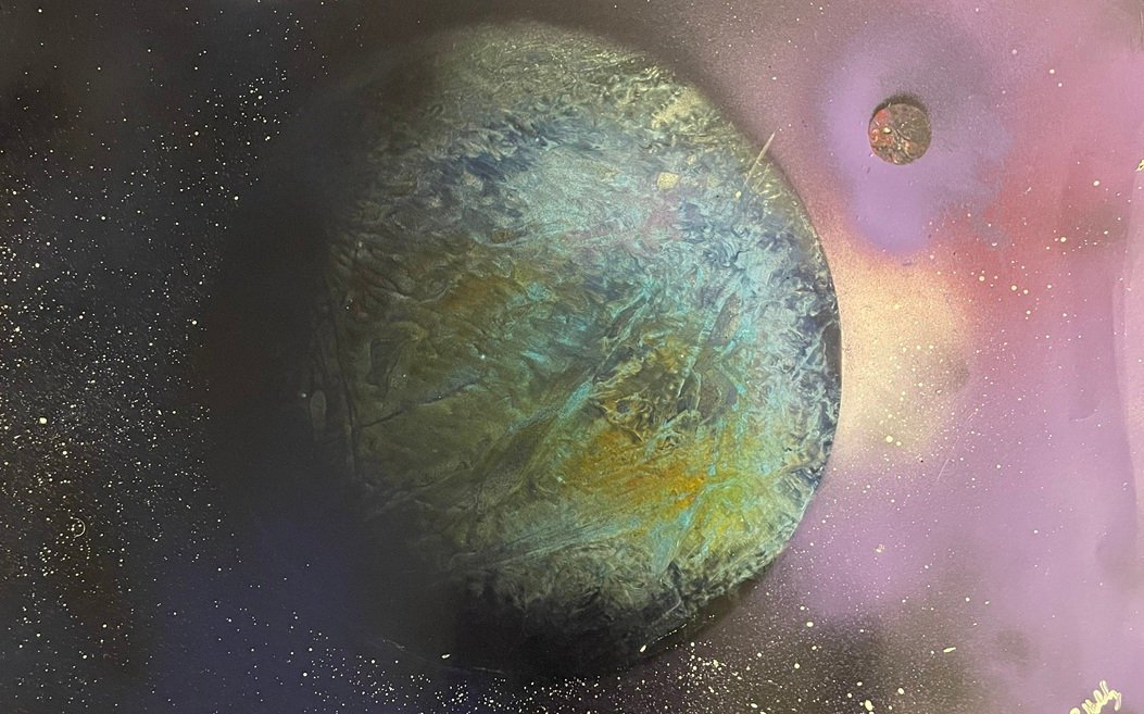 Green Gold Planet Moon Nebula Galaxy
