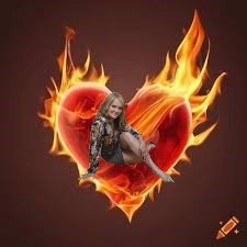 Sandy in flaming heart fantasy background