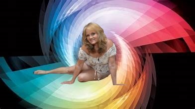 Sandy in rainbow swirl fantasy background
